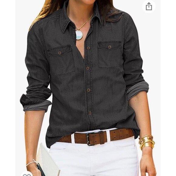 American Eagle Outfitters Tops - American Eagle Ladies XS Black Button Shirt Chambray Long Sleeve Pockets NWT $44